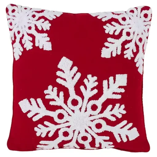 Red Background White Snowflakes Christmas Pillow