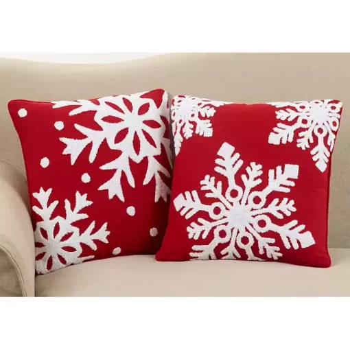 Red Background White Snowflakes Christmas Pillow