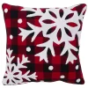 Red Buffalo Check Snowy Snowflake Christmas Pillow