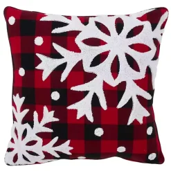 Red Buffalo Check Snowy Snowflake Christmas Pillow