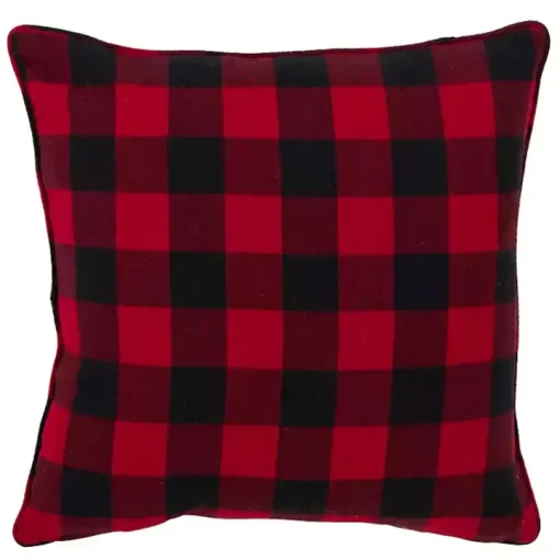 Red Buffalo Check Snowy Snowflake Christmas Pillow