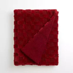 Red Faux Fur and Boucle Checkerboard Throw