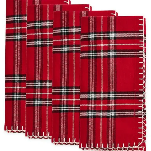 Red Plaid Whipstitch Napkins, Set of 4