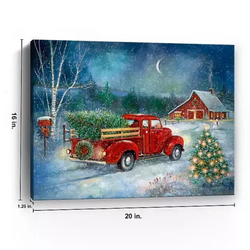 Red Truck with Tree Small Canvas Art Print