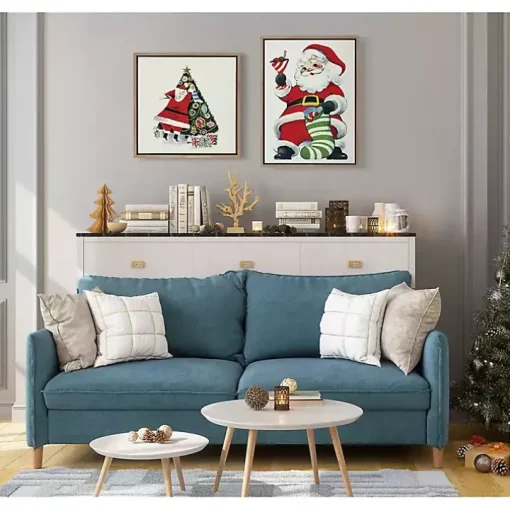 Retro Santa with Martini Framed Canvas Art Print
