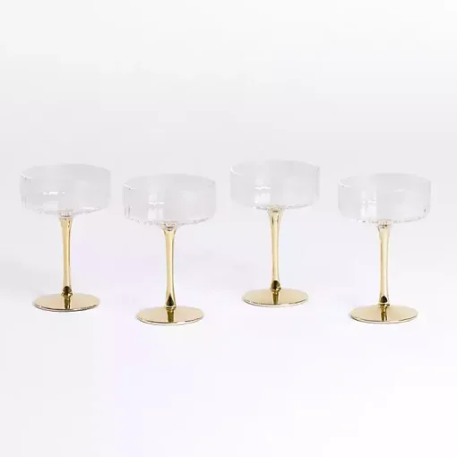 Ripple Gold Base Coupe Wine Glasses, Set of 4