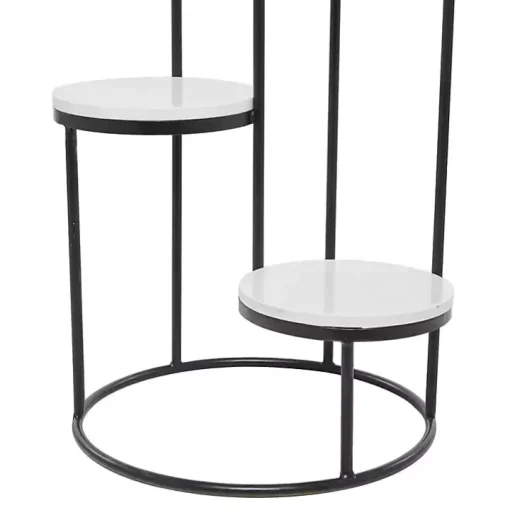 Round Black and White Marble 4-Tier Plant Stand