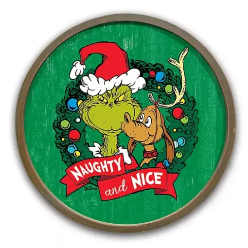 Round Naughty and Nice Grinch Wall Plaque
