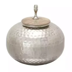 Round Silver Jar with Mango Wood Lid