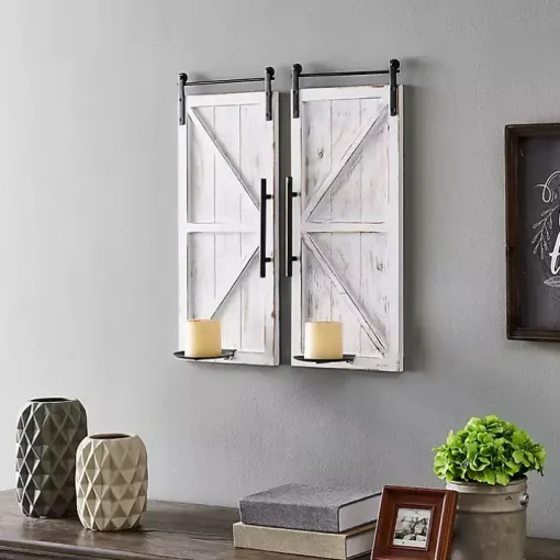 Rustic White Barn Door Sconces, Set of 2