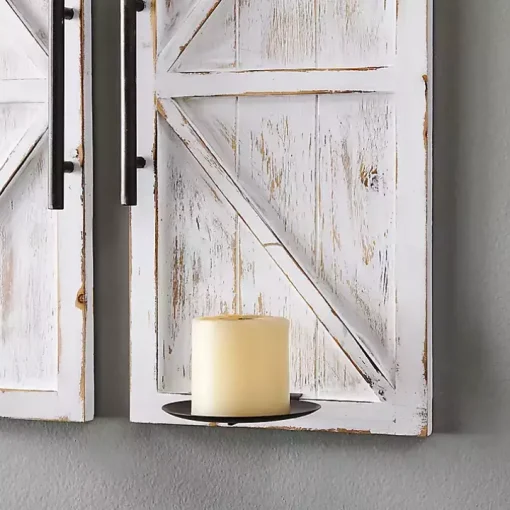 Rustic White Barn Door Sconces, Set of 2