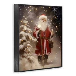 Santa in Snowy Night Framed Art Print
