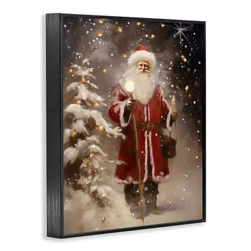 Santa in Snowy Night Framed Art Print
