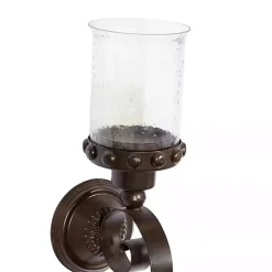 Scrolled Wrought Iron and Glass Hurricane Sconce