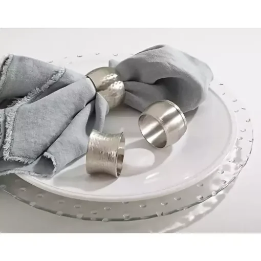 Silver Hammered Metal Napkin Rings, Set of 4