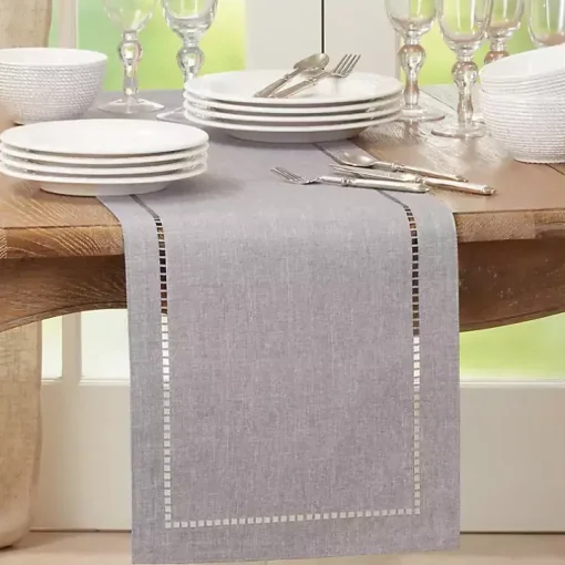 Slate Gray Hemstitch Border Table Runner