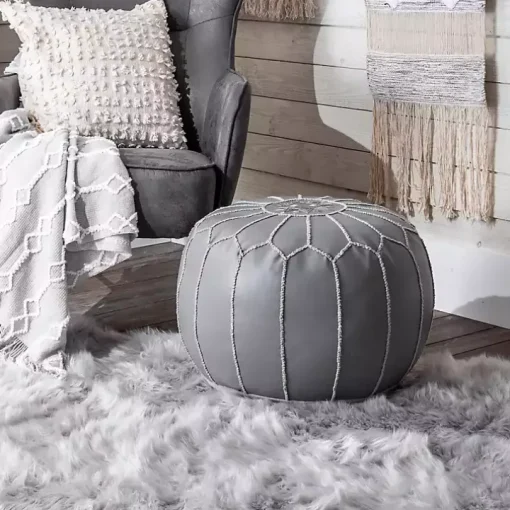 Smoke Moroccan Leather Pouf