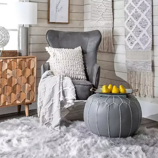 Smoke Moroccan Leather Pouf