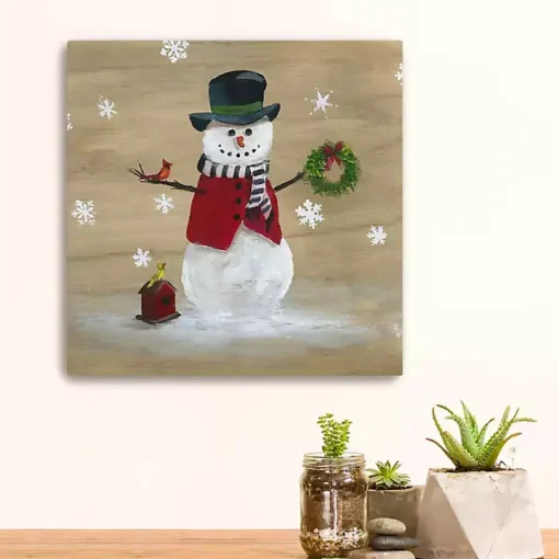 Snowman Birdhouse Canvas Christmas Art Print