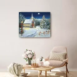 Snowy Church Scene Medium Canvas Art Print