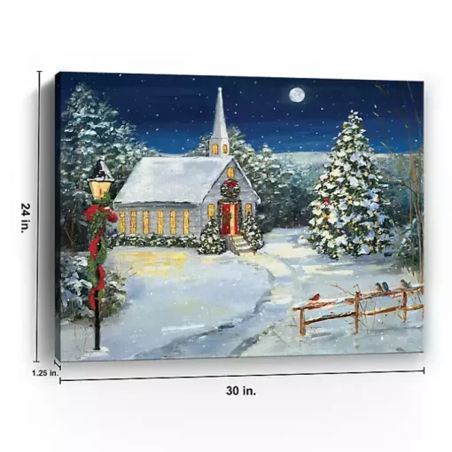 Snowy Church Scene Medium Canvas Art Print