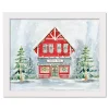 Snowy North Pole House Framed Canvas Art Print