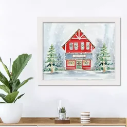 Snowy North Pole House Framed Canvas Art Print