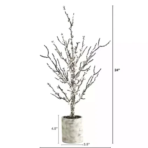 Snowy Twig Tree in Birch Trunk Planter, 24 in.