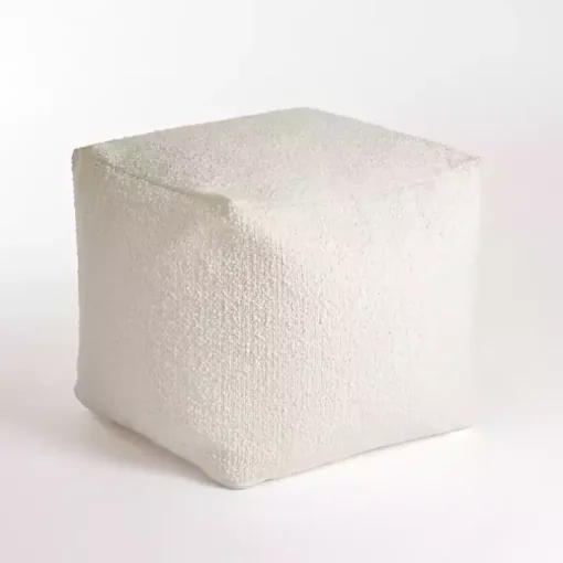 Square Ivory Boucle Pouf