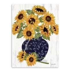 Sunflowers in Blue Vase Canvas Art Print