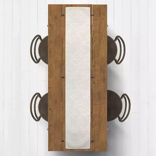 Tan and White Diamond Table Runner, 90 in.