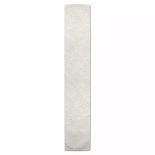 Tan and White Diamond Table Runner, 90 in.