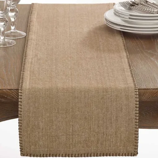 Tan Overcast Stitch Cotton Table Runner