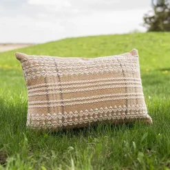 Tan Woven Geo Diamond Indoor/Outdoor Pillow
