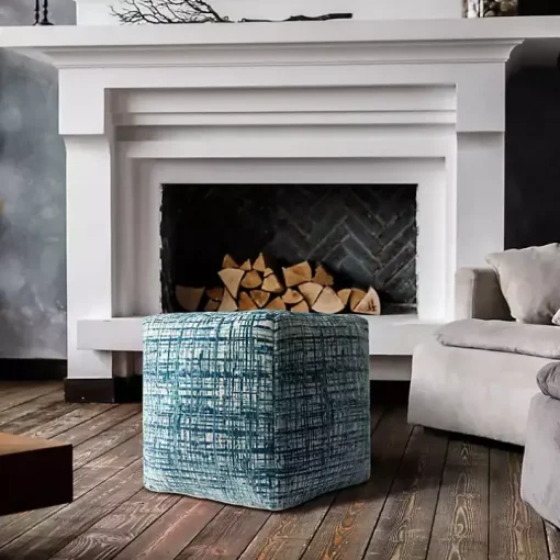 Teal Distressed Geo Ultra-Soft Pouf