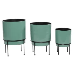 Teal Metal Round Planters with Stands, Set of 3