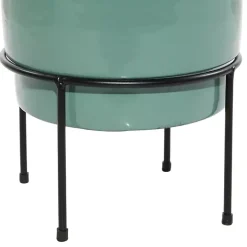 Teal Metal Round Planters with Stands, Set of 3