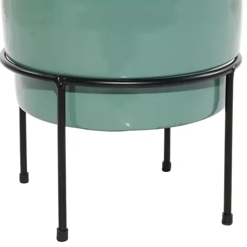 Teal Metal Round Planters with Stands, Set of 3