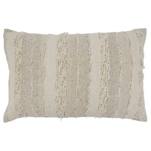 Textured Ivory Fringe Lumbar Throw Pillow