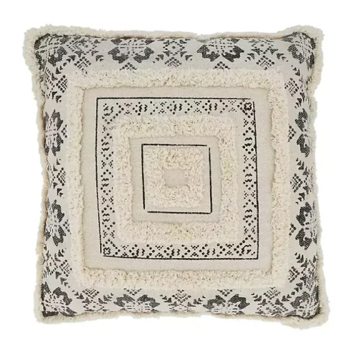 Tufted Geo Boarder Cotton Throw Pillow