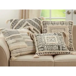 Tufted Geo Boarder Cotton Throw Pillow