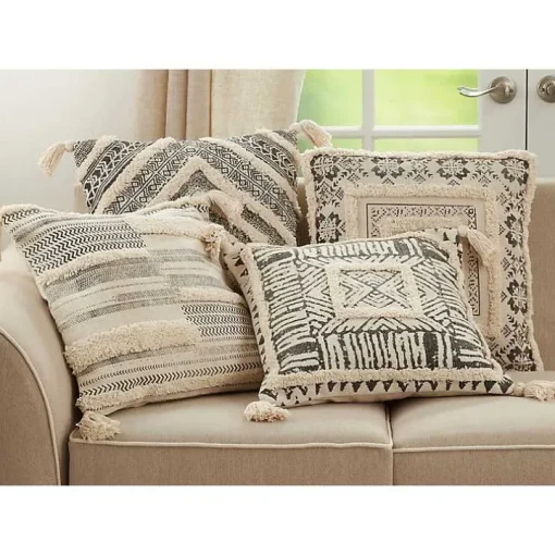 Tufted Geo Boarder Cotton Throw Pillow