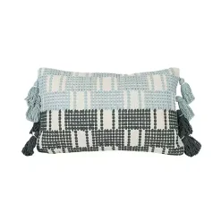 Turquoise Plaid Tassel Lumbar Pillow