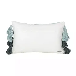 Turquoise Plaid Tassel Lumbar Pillow