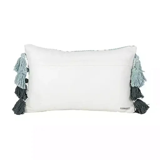 Turquoise Plaid Tassel Lumbar Pillow