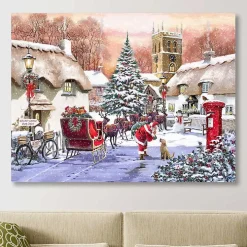 Village and Santa Canvas Art Print
