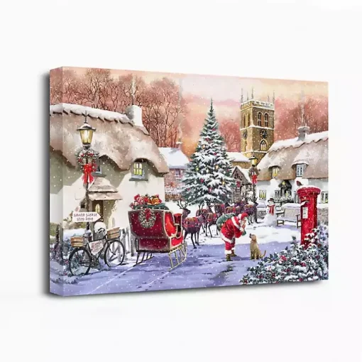 Village and Santa Canvas Art Print