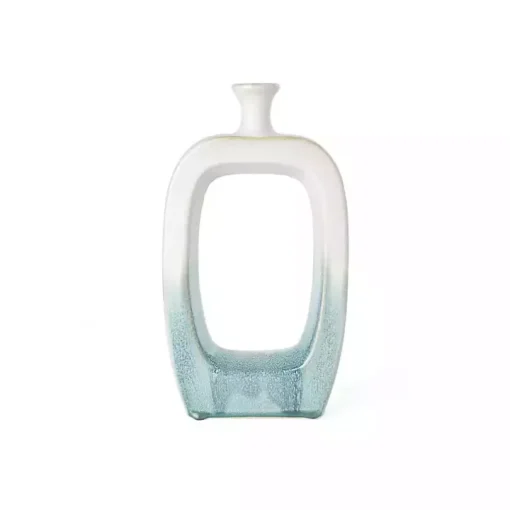 White & Turquoise Ceramic Cut-Out Vase, 14 in.