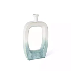 White & Turquoise Ceramic Cut-Out Vase, 14 in.