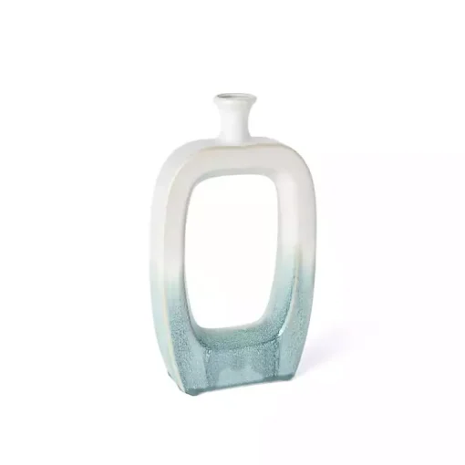 White & Turquoise Ceramic Cut-Out Vase, 14 in.